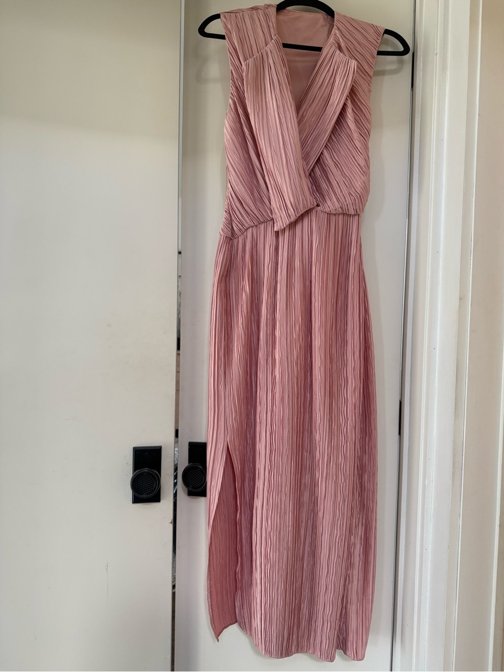 Pleated V-Neck Maxi Dress in Dusty Rose